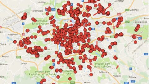 MApa míst, kde je v Praze zakázána konzumace alkoholu na veřejnosti.