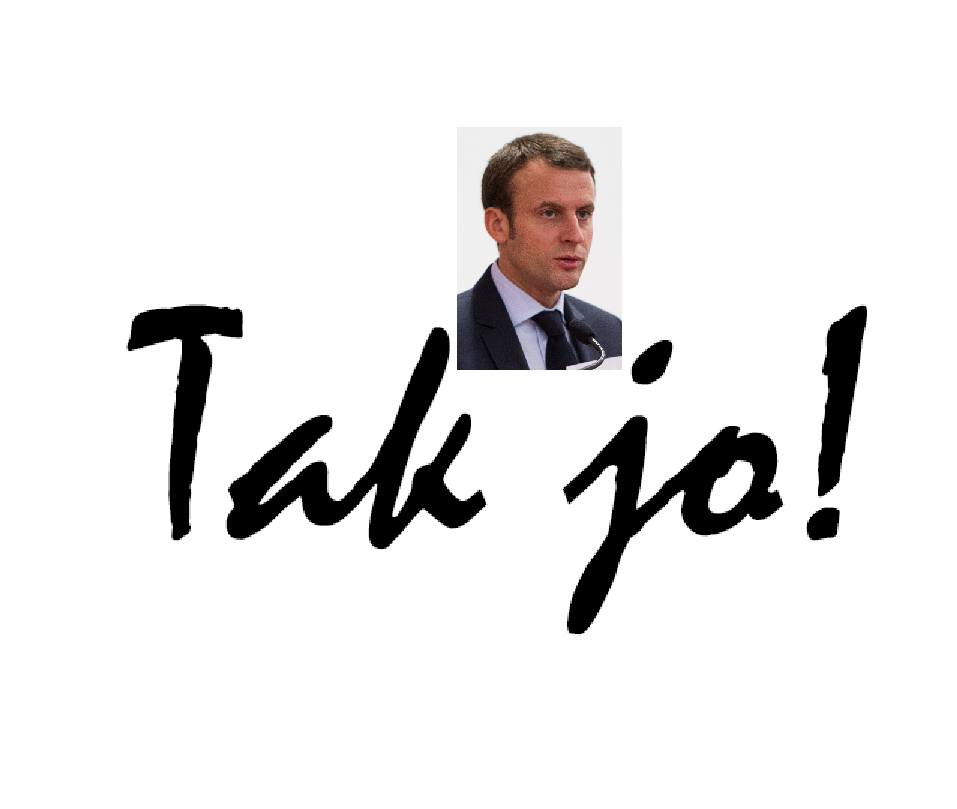 Koláž (logo hnutí Tak jo! a Emmanuel Macron)