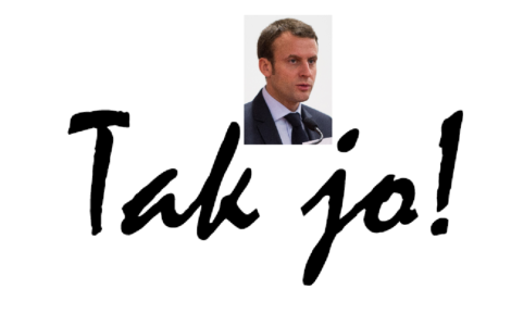 Koláž (logo hnutí Tak jo! a Emmanuel Macron)