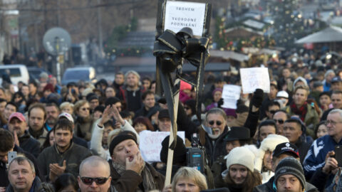 Protest proti zavedení EET v v prosinci loňského roku na Václavském náměstí