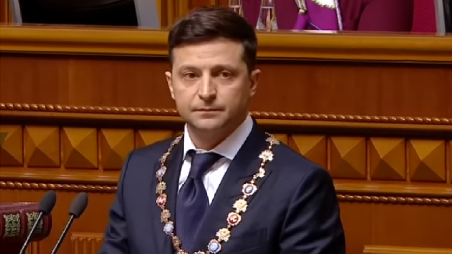 Volodymyr Zelenskyj během své inaugurační řeči 