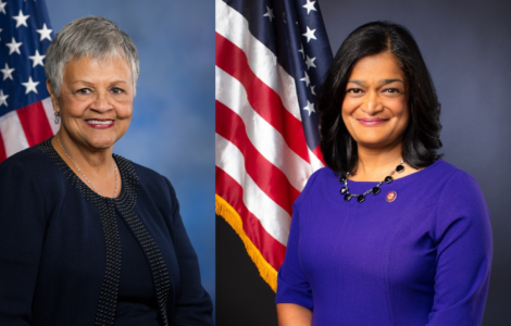 Demokratky Bonnie Watson Coleman a Pramila Jayapal