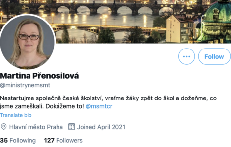 Twitterový profil Martiny Přenosilové