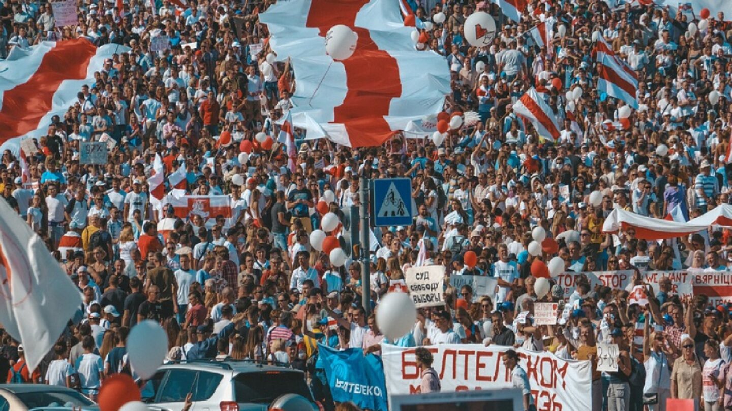 Demonstrace proti režimu běloruského diktátora Alexandra Lukašenka.