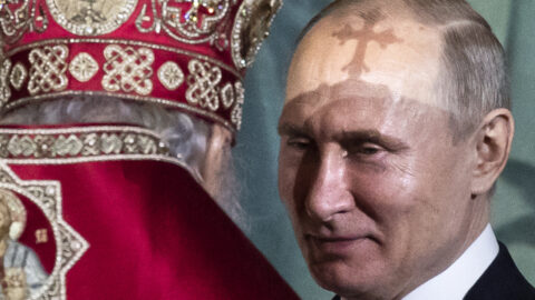 Ruský diktátor Putin a patriarcha moskevský a celé Rusi Kirill.