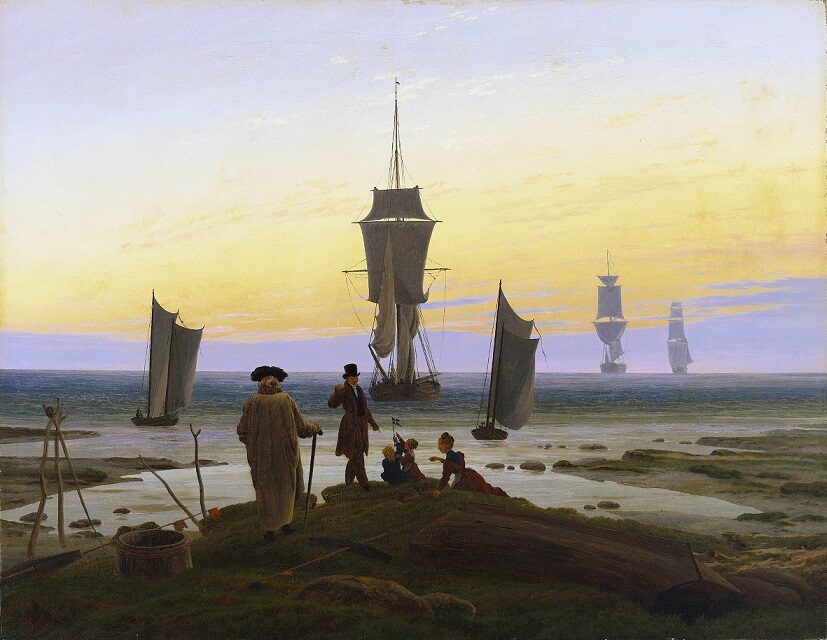 Baltské pobřeží v městečku Wiek na ostrově Rujána (C. D. Friedrich, olejomalba, 1834)