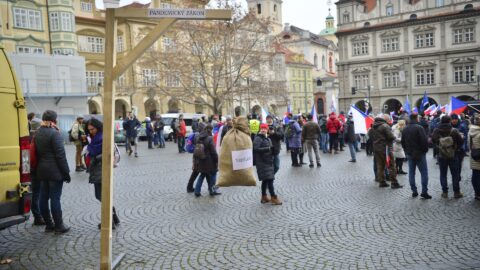 Šibenice na demonstraci proti pandemickému zákonu