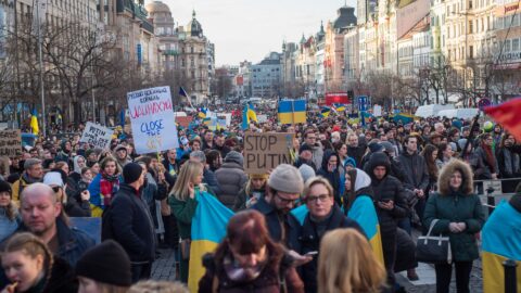 Demonstrace na podporu Ukrajiny na Václavském náměstí