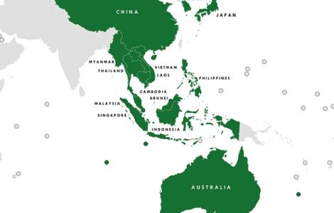 Mapa zemí Regionálního ekonomického partnerství dominovaného Čínou