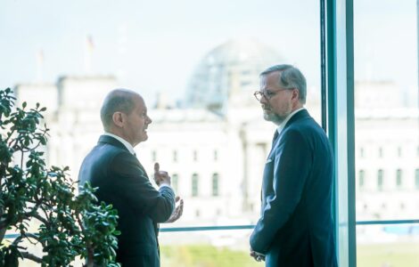 Premiér Petr Fiala (ODS) a spolkový kancléř Olaf Scholz