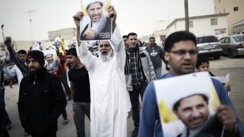 Protest proti zatčení Sheikh ‘Ali Salmana.