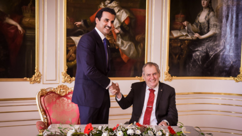 Katarský emír Tamim bin Hamad Sání, prezident Miloš Zeman