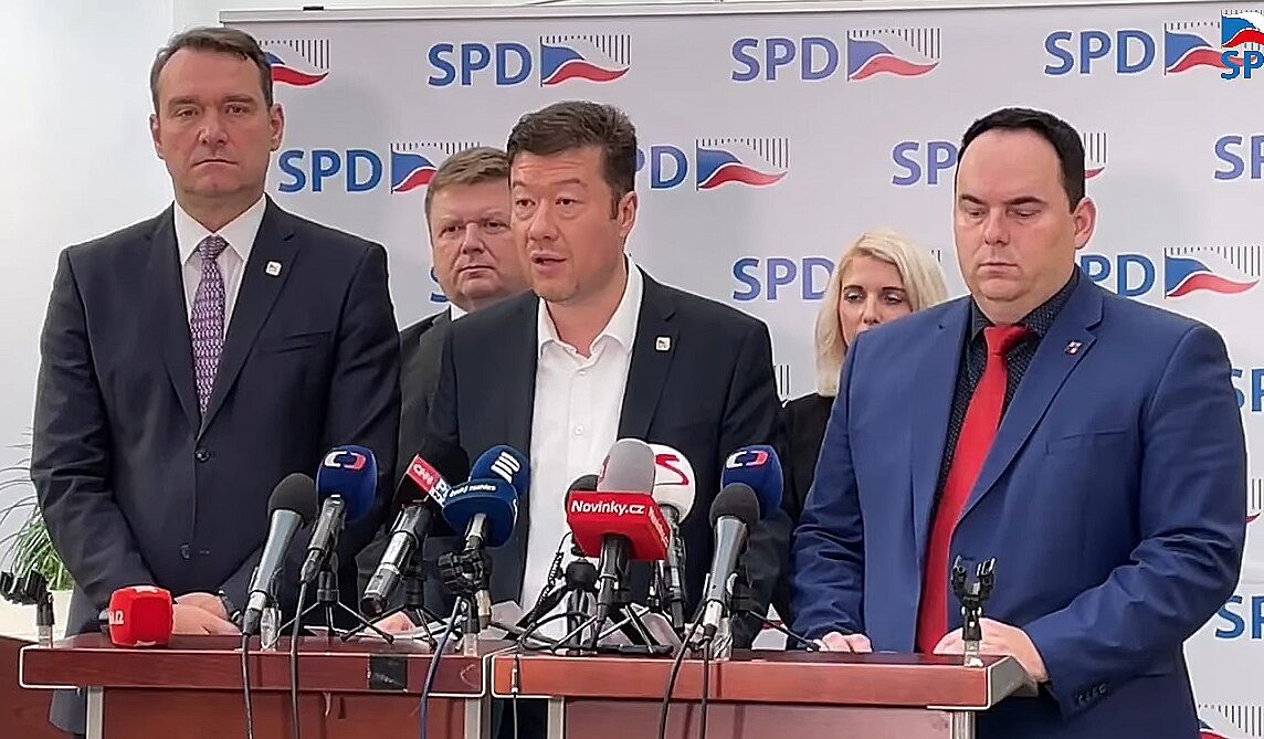 Radim Fiala, Tomio Okamura a Jan Hrnčíř (všichni SPD)