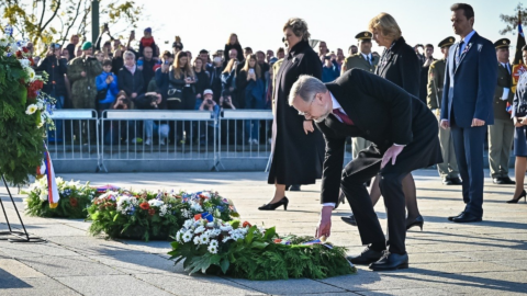 Premiér Petr Fiala (ODS) na pražském Vítkově