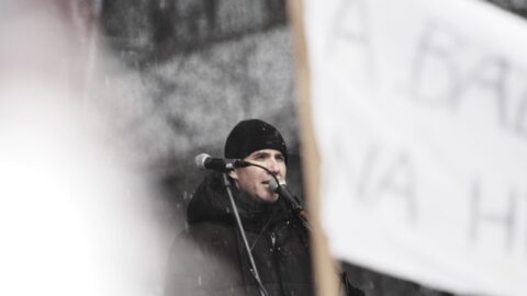 Ladislav Vrabel na demonstraci na Václavském náměstí v lednu 2023