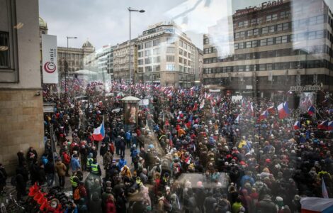 Proruská demonstrace na Václavském náměstí.