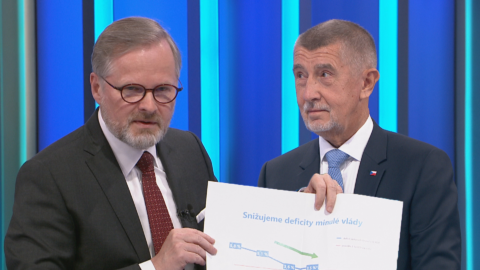 Premiér Petr Fiala (ODS), Andrej Babiš (ANO)