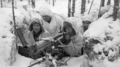 Kulometné stanoviště Finů severně od Lemeti, sto metrů od ruských pozic, únor 1940. 