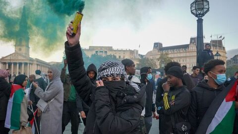 Propalestinská demonstrace v Londýně 14. října 2023 (ilustrační foto)