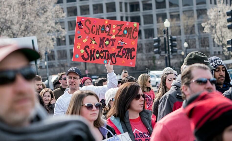 Demonstrace za školy jako bezpečné místo ve Washingtonu v roce 2018.