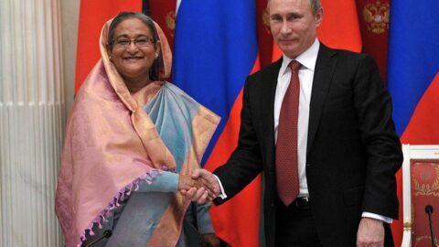 Bangladéšská premiérka Hasína Vadžídová a ruský diktátor Putin.