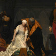 Poslední chvíle mladičké královny na obraze francouzského malíře Paula Delaroche z roku 1833.