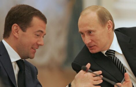 Vladimir Putin s Dmitrij Medveděv v březnu 2008
