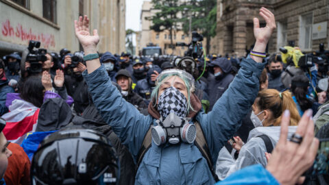 Protesty v gruzínském hlavním městě Tbilisi (13. května 2024).