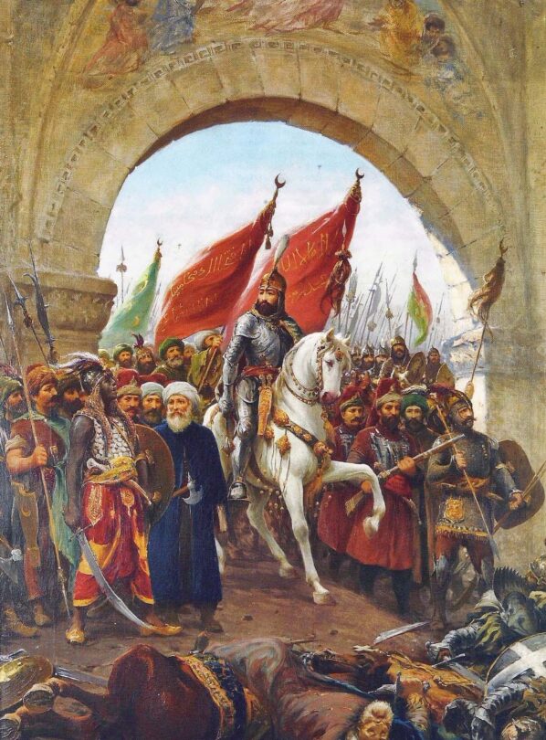 Mehmed II. vítězoslavně přijíždí do pokořeného města.