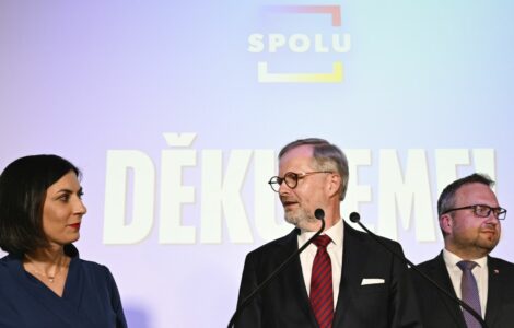 Představitelé koalice Spolu (ODS, TOP 09, KDU-ČSL) na tiskové konferenci po zveřejnění výsledků voleb do Evropského parlamentu.