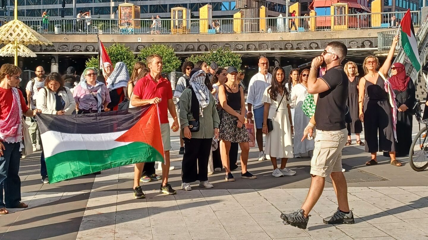 Propalestinská demonstrace ve Stockholmu