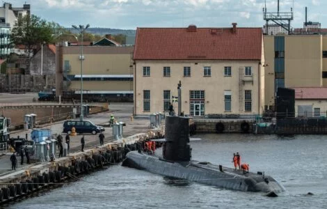 Švédská ponorka HMS na námořní základně v Karlskroně, ilustrační foto 