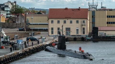 Švédská ponorka HMS na námořní základně v Karlskroně, ilustrační foto 